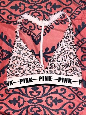PINK Victoria's Secret Pink & Black Lace Leopard Bralette